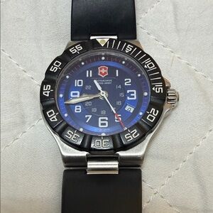 Victorinox Black Strap Watch with Blue Dial